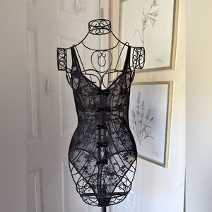 NWT Akira Black Sheer Lace Bows Bodysuit Size XS/S